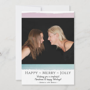 Happy Merry Jolly Modern Watercolor Photo Holiday Card