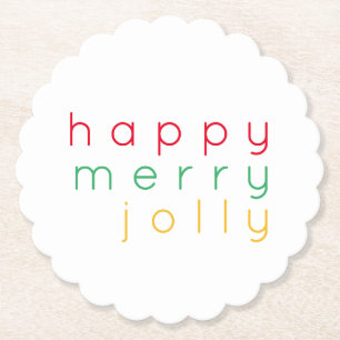 HAPPY MERRY JOLLY Scalloped Round Paper Coasters