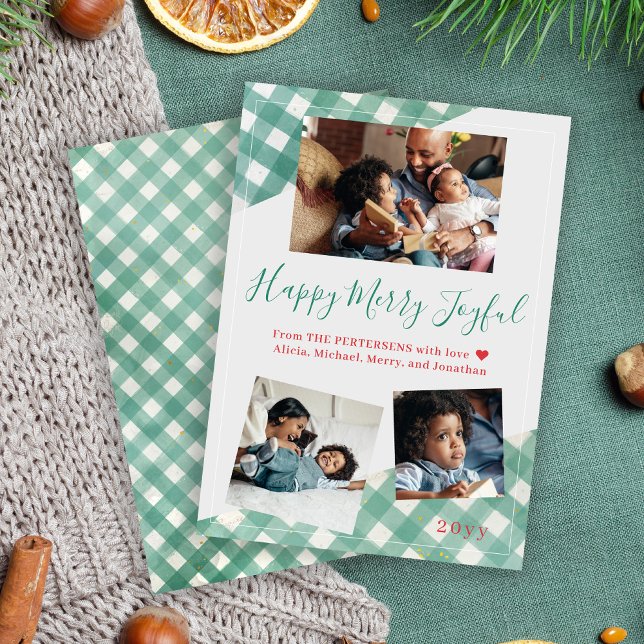 Happy Merry Joyful Christmas family collage green Holiday Card (Creator Uploaded)