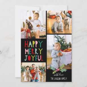 Happy Merry Joyful Christmas Photo Collage Holiday Card