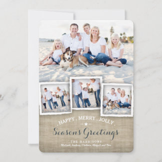 Happy Merry Rustic Burlap Photo Season's Greeting Holiday Card