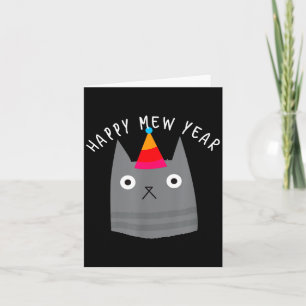 Happy Mew New Year - Funny Pun, Chill Cat With Par Card