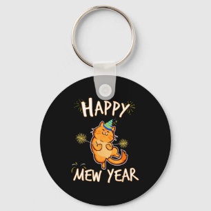 Happy Mew Year 2025 Funny Cat New Years Eve Party  Keychain