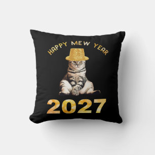 Happy Mew Year 2027 Throw Pillow