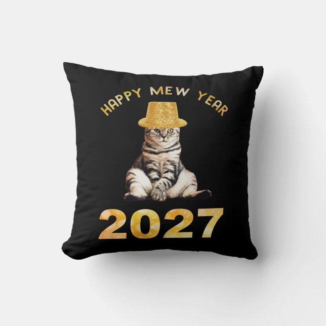 Happy Mew Year 2027 Throw Pillow (Front)