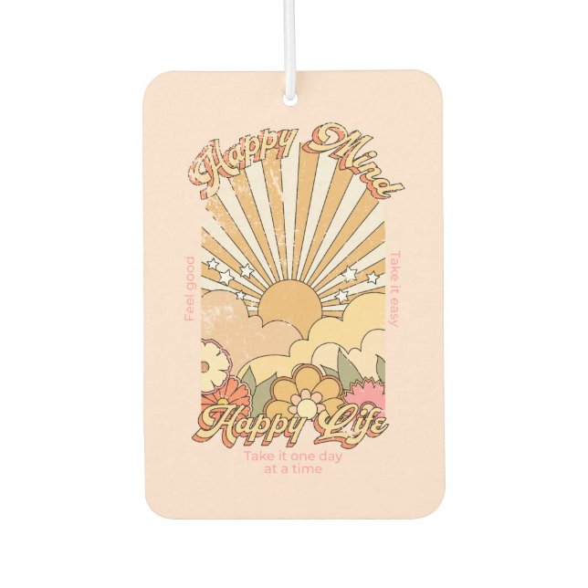 Happy Mind Happy Life Hippy Groovy Vibes Air Freshener (Front)