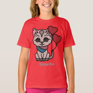 Happy Minimalist Cat with a Heart Love T-Shirt
