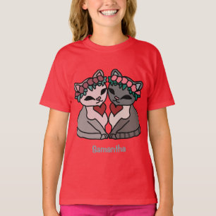 Happy Minimalist Cats with Hearts Love T-Shirt