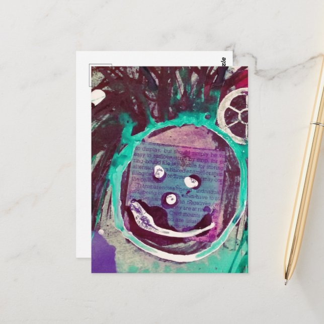 Happy Mixed Media Collage Postcard (Front/Back In Situ)