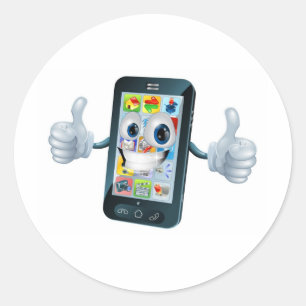 Happy mobile phone mascot character classic round sticker