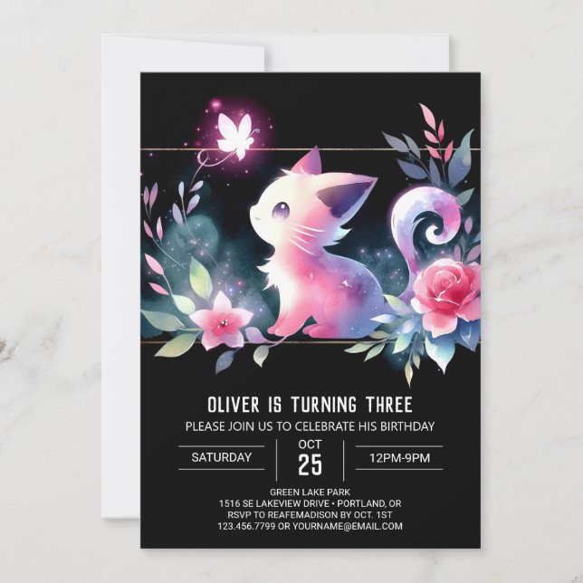 Happy Modern Cat Birthday Invitation (Front)