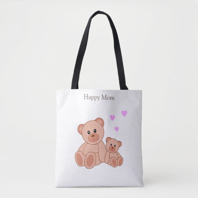 Happy Mom & Cute Bears Tote Bag (Front)