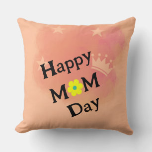 happy mom day peach retro watercolor mothers day throw pillow