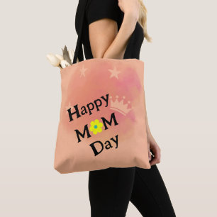 happy mom day peach retro watercolor mothers day tote bag