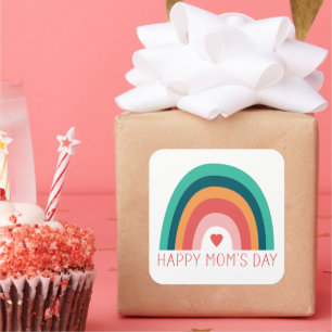 Happy Mom's Day Rainbow Heart Modern Bright Colour Square Sticker