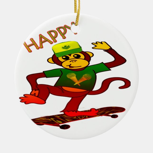 happy Monkey Ceramic Ornament (Front)