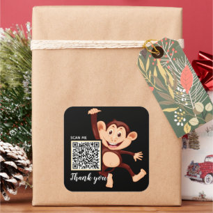 Happy Monkey Thank You Animal QR Code Square Sticker