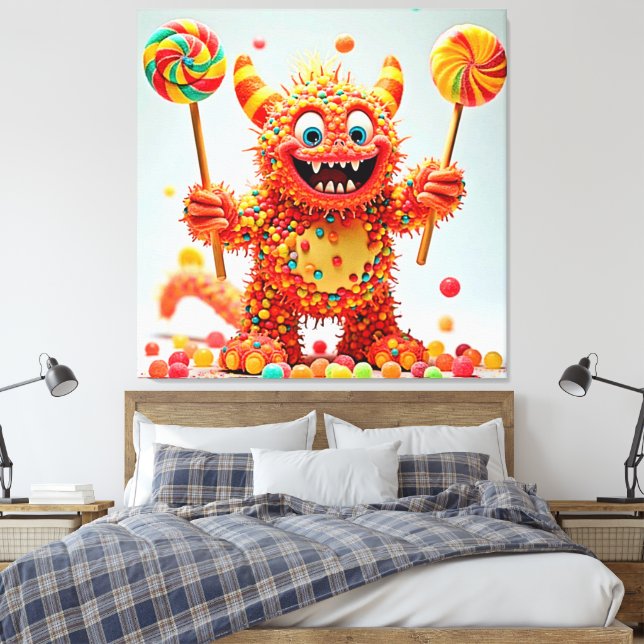 Happy Monster Candy Delight Design Canvas Print (Insitu(Bedroom))