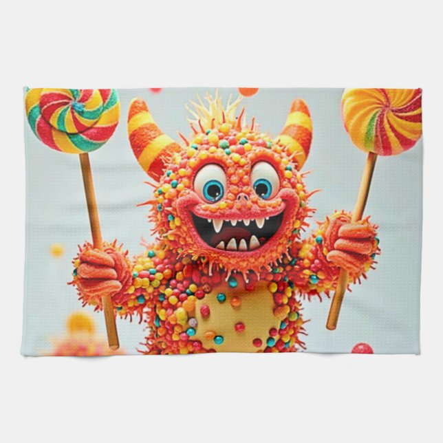 Happy Monster Candy Delight Design Kitchen Towel (Horizontal)