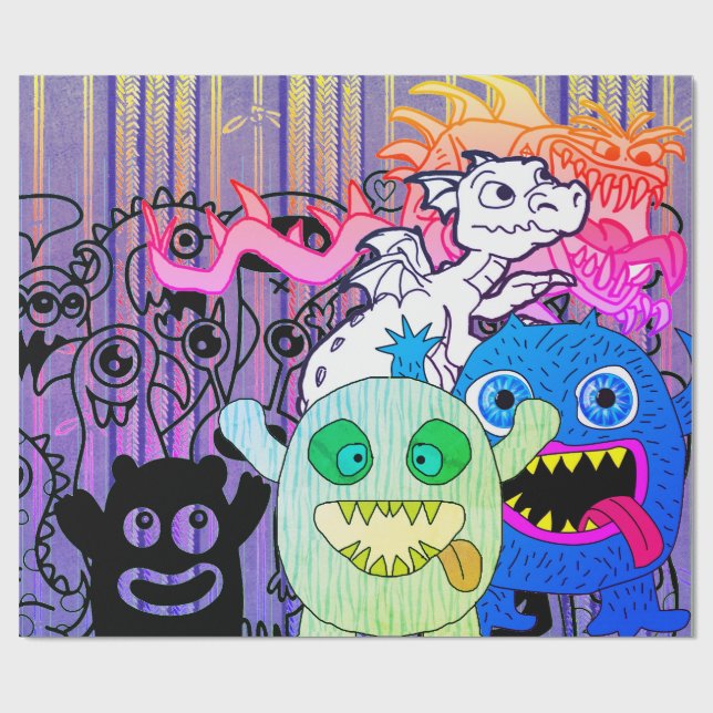 HAPPY MONSTER FUN COLORFUL Wrapping Paper (Flat)