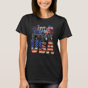 Happy Monster Truck American Flag Vintage Retro 4t T-Shirt