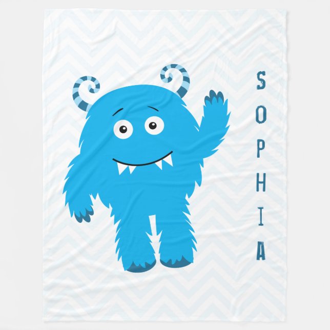 Happy Monster with First Name, Little Kid Fleece Blanket (Front)