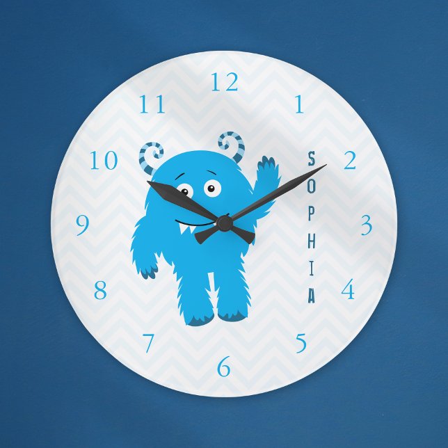 Happy Monster with First Name, Little Kid Large Clock (Creator Uploaded)