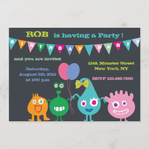Happy Monsters -Birthday Party Invitations-black Invitation