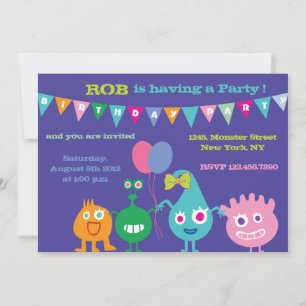 Happy Monsters -Birthday Party Invitations-purple Invitation