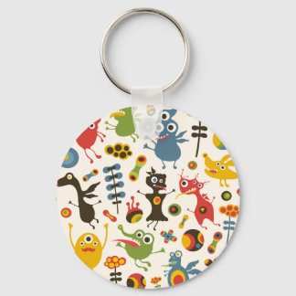 Happy Monsters Button Keychain