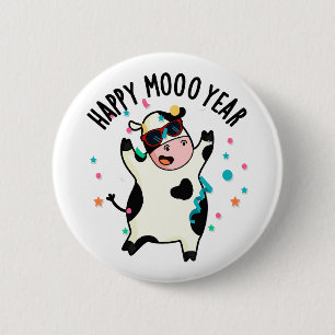 Happy Moo Year Funny Cow Pun  2 Inch Round Button