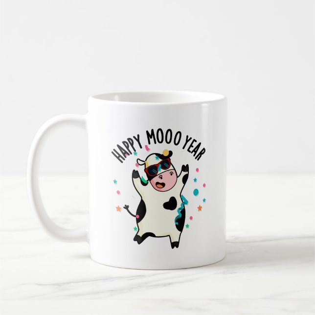 Happy Moo Year Funny Cow Pun  Coffee Mug (Left)