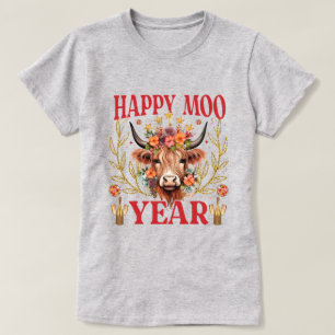 Happy Moo Year Highland Cow New Year T-Shirt