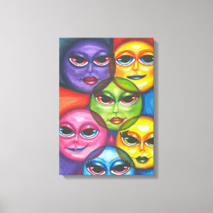 Happy Moon Faces Fantasy Original Celestial art Canvas Print