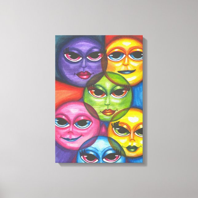 Happy Moon Faces Fantasy Original Celestial art Canvas Print (Front)