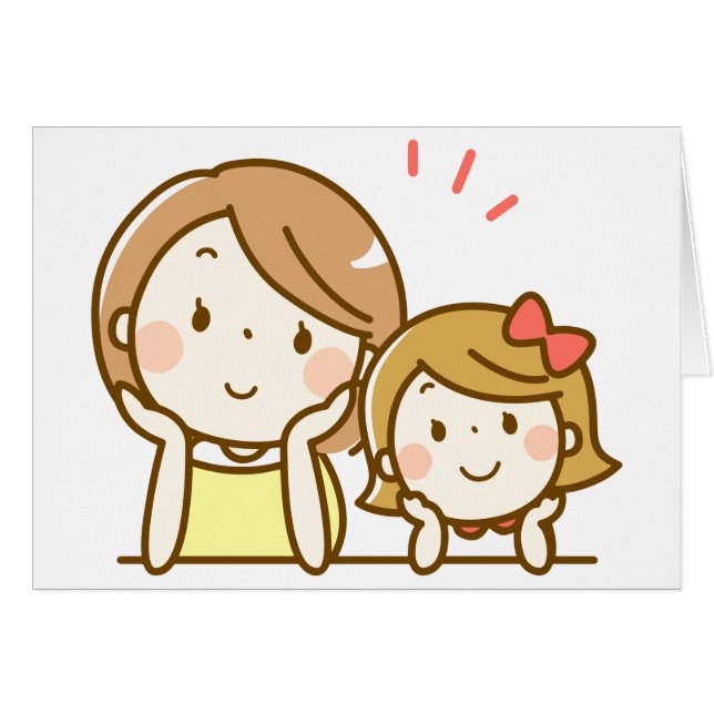 Happy Mother and Daughter Cartoon Cute (Front Horizontal)