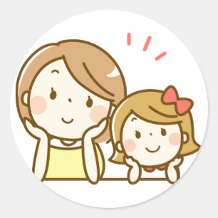 Happy Mother and Daughter Cartoon Cute Classic Round Sticker