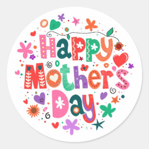 Happy Mother’s Day Colourful Floral Lettering Classic Round Sticker