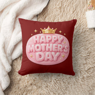Happy Mother’s Day Crown Bubble Font Throw Pillow