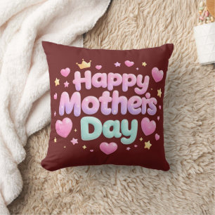 Happy Mother’s Day Cute Bubble Letter Throw Pillow