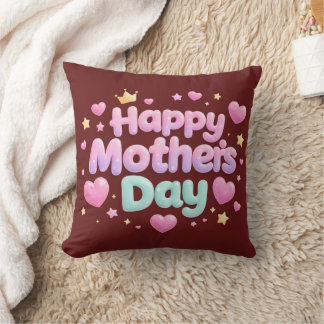 Happy Mother’s Day Cute Bubble Letter Throw Pillow