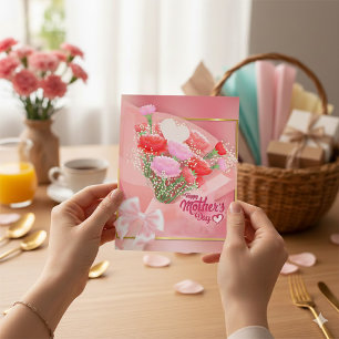  Happy Mother’s Day Floral Bouquet   Pink and Gold Holiday Card