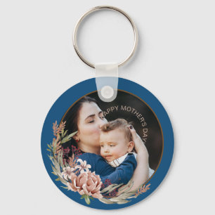 Happy Mother’s Day Floral Photo Card for Daughter Keychain