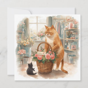 Happy Mother’s Day Ginger Cat Arranging Flowers  Holiday Card