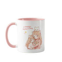 Happy Mother’s Day Mug – Cute Cat & Flowers Gift