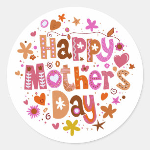 Happy Mother’s Day Orange Floral Stylish Lettering Classic Round Sticker