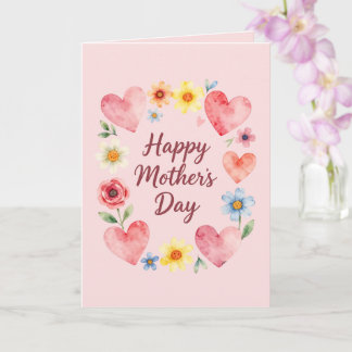 Happy Mother’s Day Pink Hearts and Flowers Card
