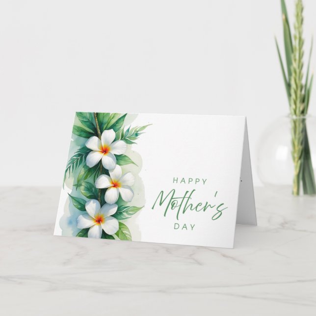 Happy Mother’s Day Plumeria & Maile Lei Thank You Card (Front)