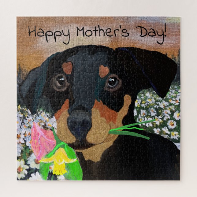 Happy Mother’s Day Puppy Flower Bouquet Jigsaw Puzzle (Vertical)