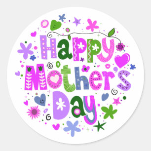 Happy Mother’s Day Purple Floral Lettering Classic Round Sticker